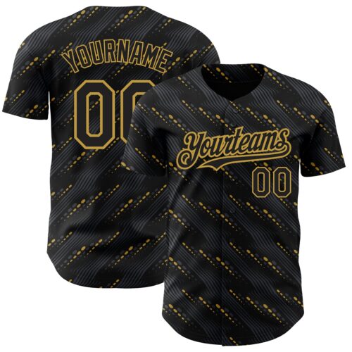 3DPattern2173_49c60d7e-dd6c-4049-b853-fe92142be714 Custom Black Old Gold 3D Pattern Design Slant Lines Authentic Baseball Jersey