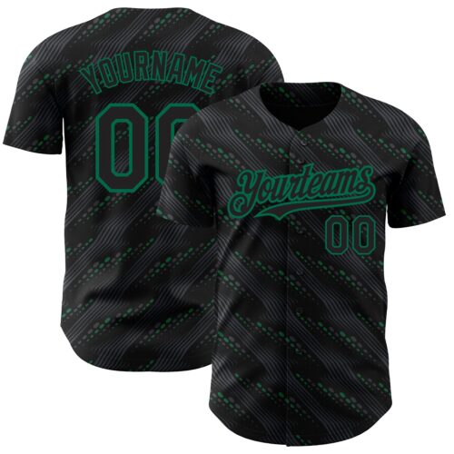 3DPattern2174_3873dec5-f5d5-49bd-b61c-ed34e9113b9f Custom Black Kelly Green 3D Pattern Design Slant Lines Authentic Baseball Jersey