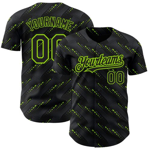 3DPattern2177_20fa28a6-b3ba-40b0-851a-0d6a2bfb2e1d Custom Black Neon Green 3D Pattern Design Slant Lines Authentic Baseball Jersey