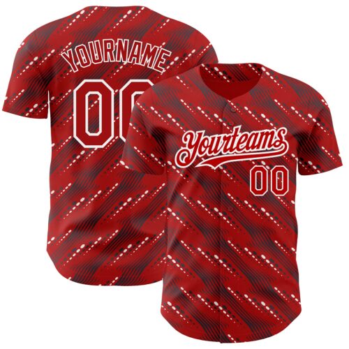 3DPattern2183_681242f9-d02c-4b42-93c3-567e64211e81 Custom Red White 3D Pattern Design Slant Lines Authentic Baseball Jersey