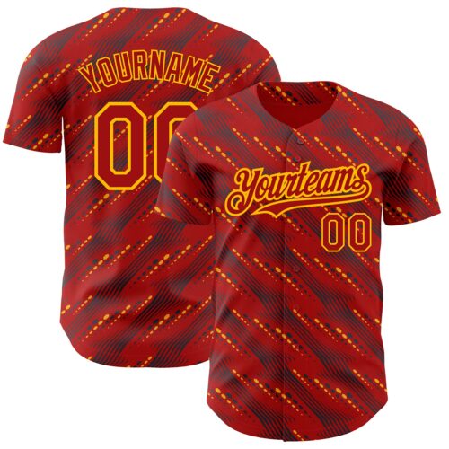 3DPattern2184_9725daca-778d-4b96-9b7e-c9124b9edc85 Custom Red Gold 3D Pattern Design Slant Lines Authentic Baseball Jersey