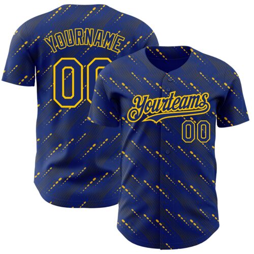 3DPattern2186_ac53b707-4499-44e5-a966-101d331e5601 Custom Royal Yellow 3D Pattern Design Slant Lines Authentic Baseball Jersey