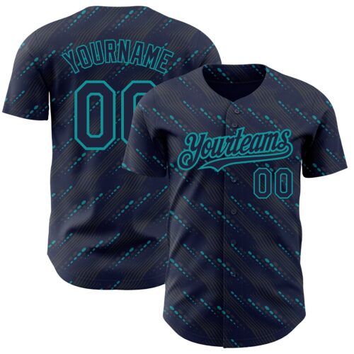 3DPattern2193_c684e3ce-750d-46fb-b48f-ec8338bdeb35 Custom Navy Teal 3D Pattern Design Slant Lines Authentic Baseball Jersey