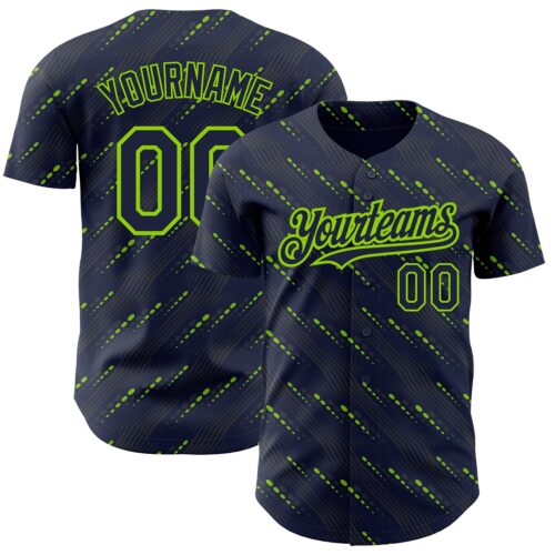 3DPattern2194_98bce44e-f303-4988-b398-2be32286ffd4 Custom Navy Neon Green 3D Pattern Design Slant Lines Authentic Baseball Jersey