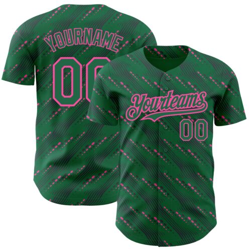 3DPattern2201_d84457e5-44a2-44aa-8e17-d63e9a2a4943 Custom Kelly Green-Pink 3D Pattern Design Slant Lines Authentic Baseball Jersey
