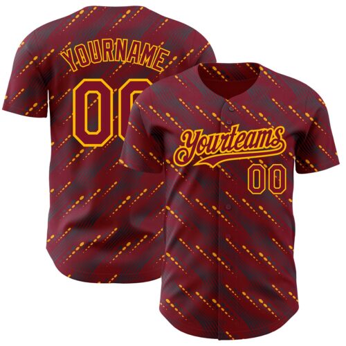 3DPattern2204_d7e19b89-fb84-4981-ba32-fbfda21b270a Custom Crimson Gold 3D Pattern Design Slant Lines Authentic Baseball Jersey