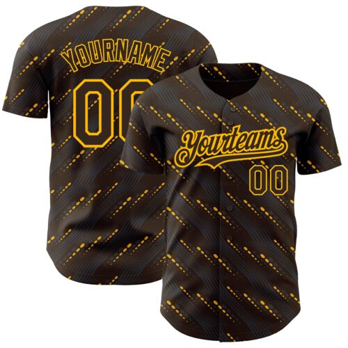 3DPattern2205_9f454233-76c6-4986-9383-7eb9f7aa7671 Custom Brown Gold 3D Pattern Design Slant Lines Authentic Baseball Jersey