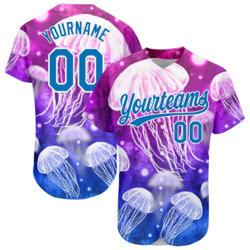 3DPattern2350 Custom Purple Blue-White 3D Pattern Design Jellyfish Authentic Baseball Jersey