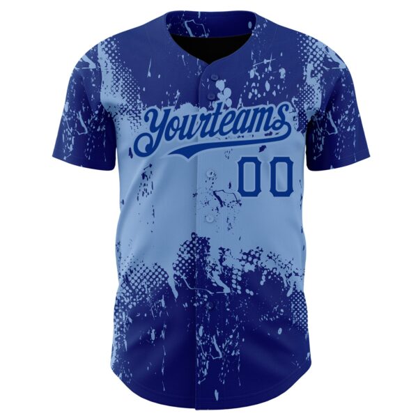 Custom Royal Light Blue 3D Pattern Design Abstract Splatter Grunge Art Authentic Baseball Jersey
