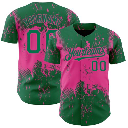 3DPattern2443 Custom Kelly Green Pink 3D Pattern Design Abstract Splatter Grunge Art Authentic Baseball Jersey