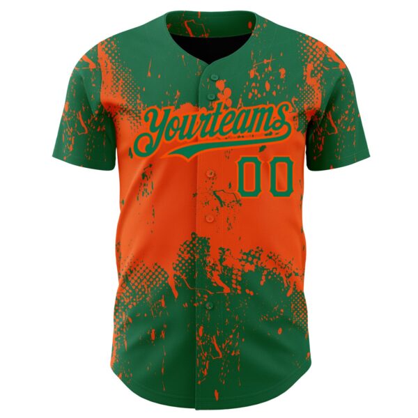 Custom Kelly Green Orange 3D Pattern Design Abstract Splatter Grunge Art Authentic Baseball Jersey