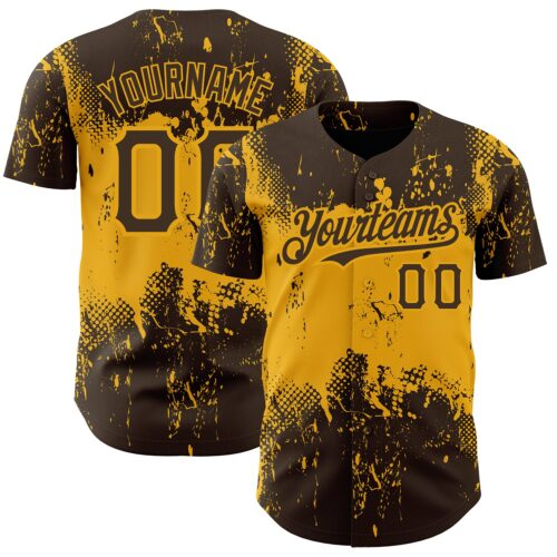3DPattern2449 Custom Brown Gold 3D Pattern Design Abstract Splatter Grunge Art Authentic Baseball Jersey