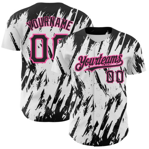 3DPattern2457 Custom White Black-Pink 3D Pattern Design Abstract Sharp Shape Authentic Baseball Jersey