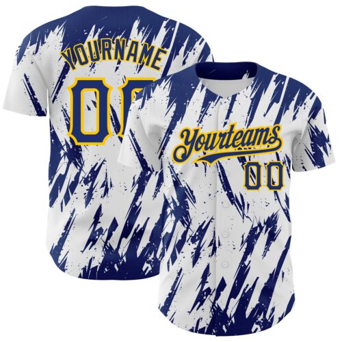 3DPattern2464 Custom White Royal-Yellow 3D Pattern Design Abstract Sharp Shape Authentic Baseball Jersey