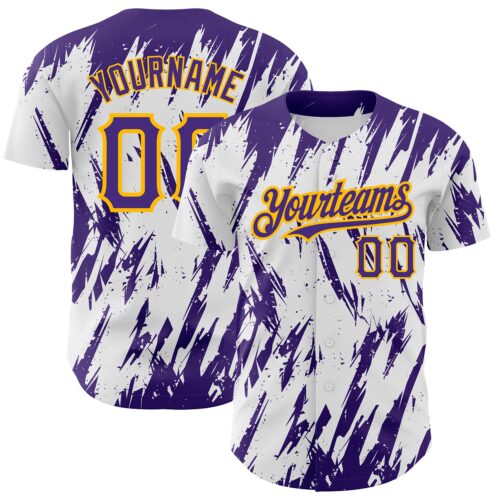 3DPattern2473 Custom White Purple-Gold 3D Pattern Design Abstract Sharp Shape Authentic Baseball Jersey