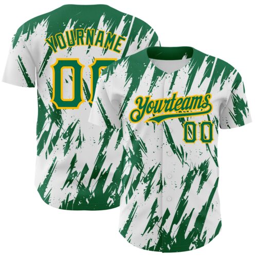 3DPattern2477 Custom White Kelly Green-Gold 3D Pattern Design Abstract Sharp Shape Authentic Baseball Jersey