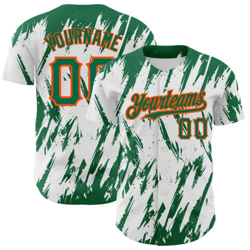 3DPattern2478 Custom White Kelly Green-Orange 3D Pattern Design Abstract Sharp Shape Authentic Baseball Jersey