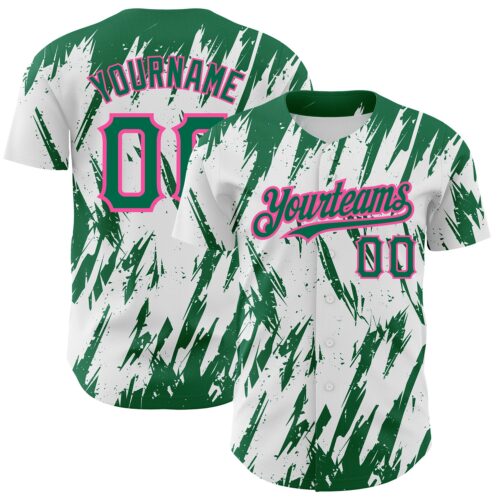 3DPattern2479 Custom White Kelly Green-Pink 3D Pattern Design Abstract Sharp Shape Authentic Baseball Jersey