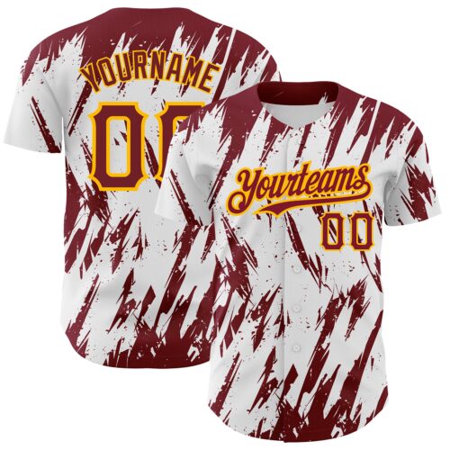 3DPattern2480 Custom White Crimson-Gold 3D Pattern Design Abstract Sharp Shape Authentic Baseball Jersey