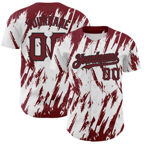 3DPattern2481 Custom White Crimson-Black 3D Pattern Design Abstract Sharp Shape Authentic Baseball Jersey