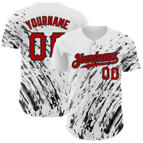 3DPattern2484 Custom White Red-Black 3D Pattern Design Abstract Splash Authentic Baseball Jersey