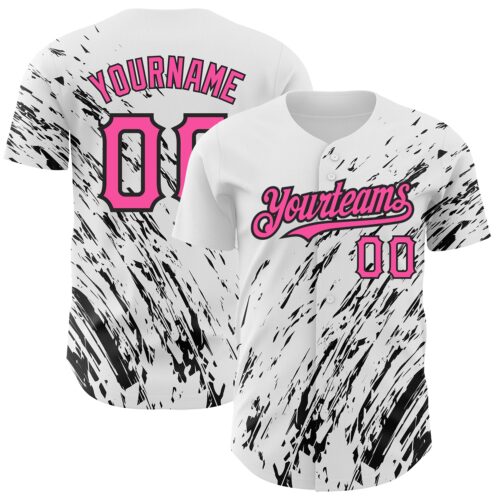 3DPattern2488 Custom White Pink-Black 3D Pattern Design Abstract Splash Authentic Baseball Jersey