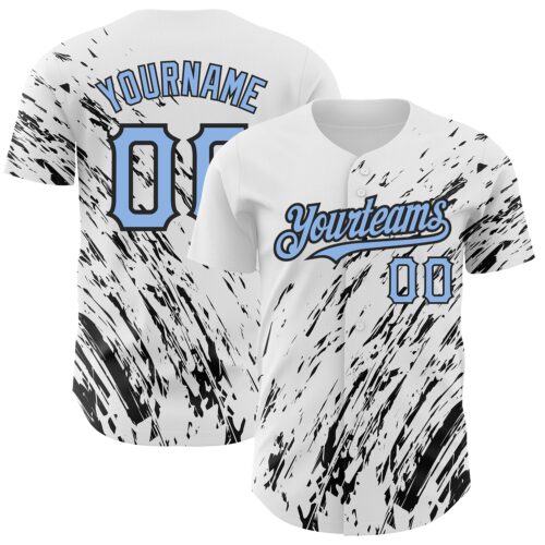 3DPattern2492 Custom White Light Blue-Black 3D Pattern Design Abstract Splash Authentic Baseball Jersey