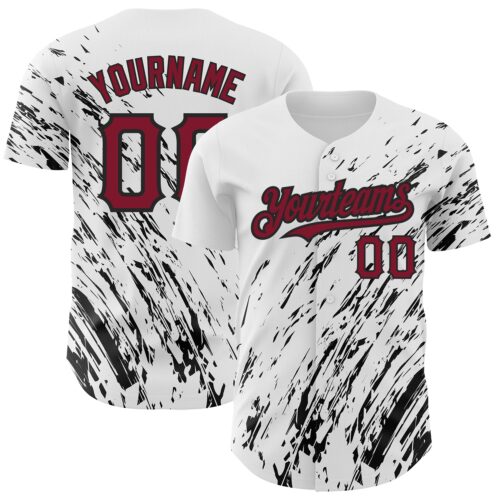 3DPattern2493 Custom White Crimson-Black 3D Pattern Design Abstract Splash Authentic Baseball Jersey