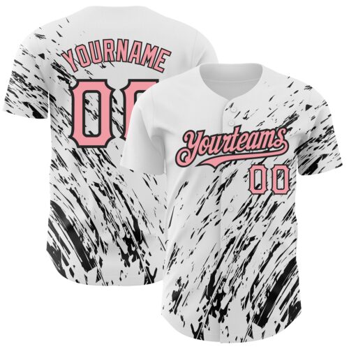 3DPattern2496 Custom White Medium Pink-Black 3D Pattern Design Abstract Splash Authentic Baseball Jersey