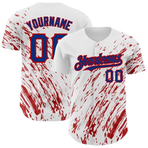 3DPattern2497 Custom White Royal-Red 3D Pattern Design Abstract Splash Authentic Baseball Jersey
