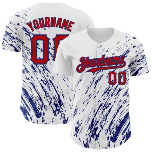 3DPattern2500 Custom White Red-Royal 3D Pattern Design Abstract Splash Authentic Baseball Jersey