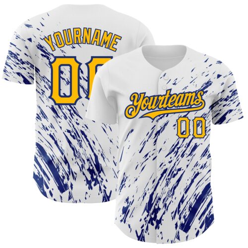 3DPattern2501 Custom White Gold-Royal 3D Pattern Design Abstract Splash Authentic Baseball Jersey