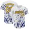 Custom White Gold-Royal 3D Pattern Design Abstract Splash Authentic Baseball Jersey