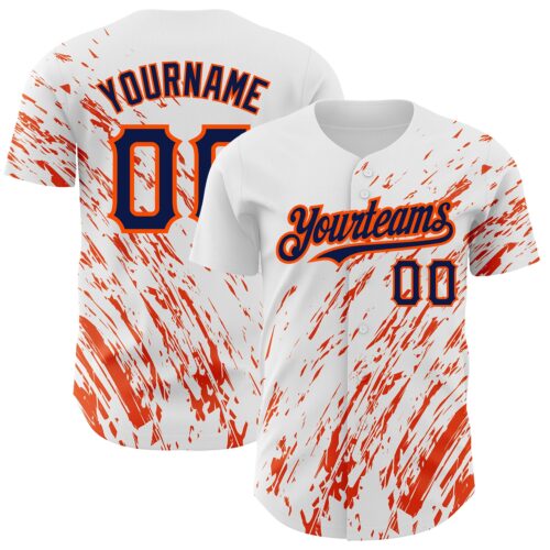 3DPattern2504 Custom White Navy-Orange 3D Pattern Design Abstract Splash Authentic Baseball Jersey
