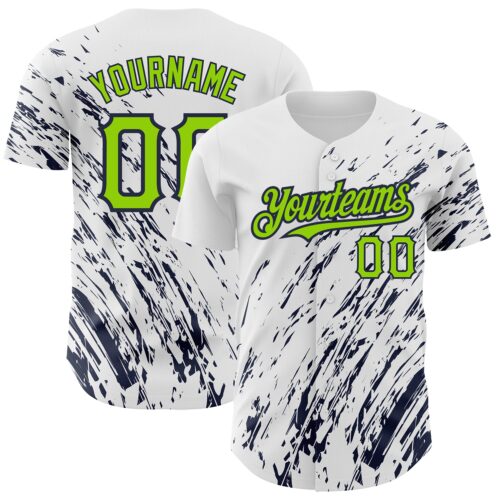 3DPattern2510 Custom White Neon Green-Navy 3D Pattern Design Abstract Splash Authentic Baseball Jersey