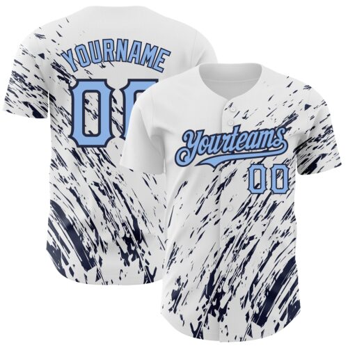 3DPattern2511 Custom White Light Blue-Navy 3D Pattern Design Abstract Splash Authentic Baseball Jersey