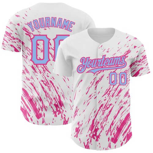 3DPattern2513 Custom White Light Blue-Pink 3D Pattern Design Abstract Splash Authentic Baseball Jersey