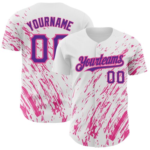 3DPattern2514 Custom White Purple-Pink 3D Pattern Design Abstract Splash Authentic Baseball Jersey