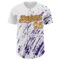 Custom White Gold-Purple 3D Pattern Design Abstract Splash Authentic Baseball Jersey