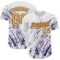 Custom White Gold-Purple 3D Pattern Design Abstract Splash Authentic Baseball Jersey