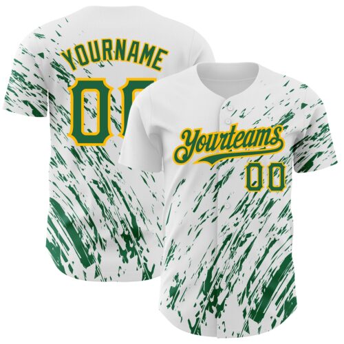3DPattern2521 Custom White Kelly Green-Gold 3D Pattern Design Abstract Splash Authentic Baseball Jersey