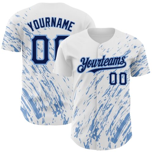 3DPattern2524 Custom White Navy-Light Blue 3D Pattern Design Abstract Splash Authentic Baseball Jersey
