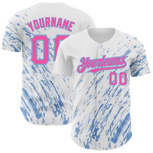 3DPattern2525 Custom White Pink-Light Blue 3D Pattern Design Abstract Splash Authentic Baseball Jersey
