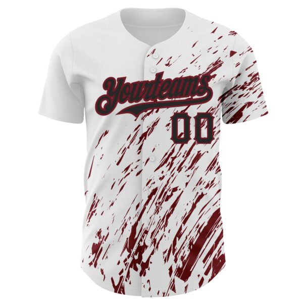 Custom White Black-Crimson 3D Pattern Design Abstract Splash Authentic Baseball Jersey