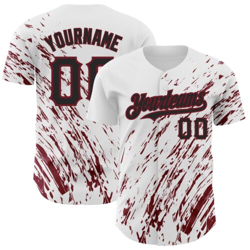 3DPattern2526 Custom White Black-Crimson 3D Pattern Design Abstract Splash Authentic Baseball Jersey