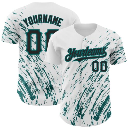 3DPattern2527 Custom White Black-Teal 3D Pattern Design Abstract Splash Authentic Baseball Jersey
