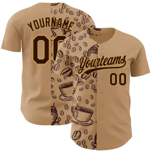 3DPattern2581 Custom Brown Old Gold 3D Pattern Design International Coffee Day Authentic Baseball Jersey