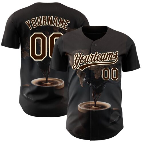 3DPattern2584 Custom Black Brown Cream 3D Pattern Design International Coffee Day Authentic Baseball Jersey