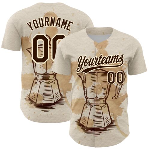 3DPattern2585 Custom Cream Brown 3D Pattern Design Vintage Coffee Maker Authentic Baseball Jersey
