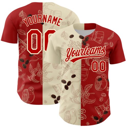 3DPattern2586 Custom Cream Red 3D Pattern Design International Coffee Day Authentic Baseball Jersey